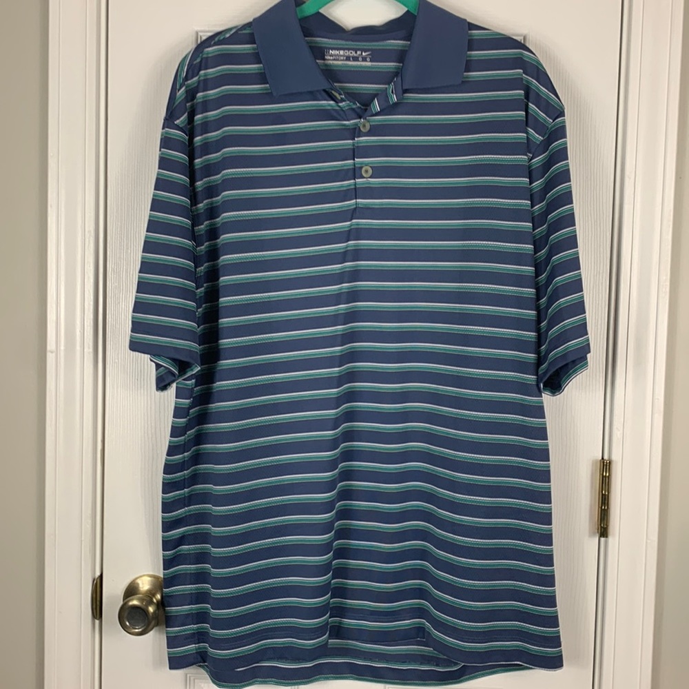 NikeGolf gitdry blue with green and white stripes size Lg.